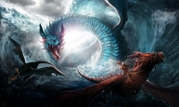 Картинка фэнтези драконы волны