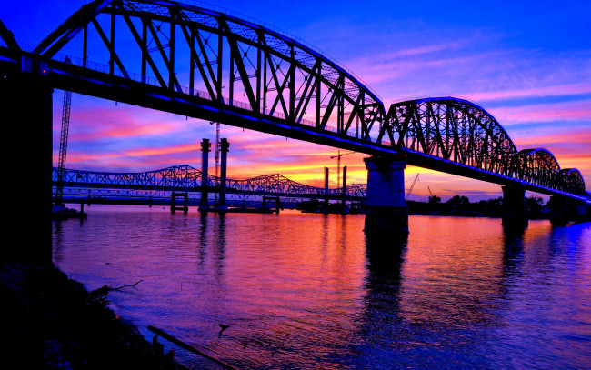 Обои картинки фото города, - мосты, мост, река, закат