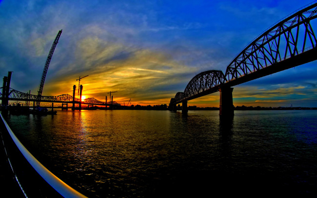Обои картинки фото города, - мосты, закат, река, мост