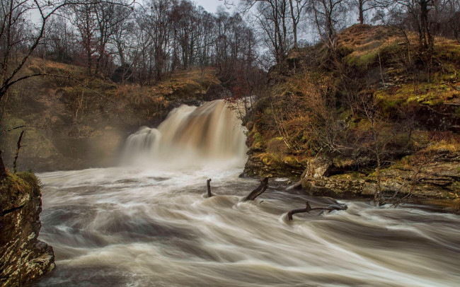 Обои картинки фото природа, водопады, лес, река, водопад