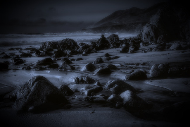 Обои картинки фото природа, побережье, камни, море, ночь