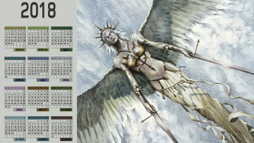 Картинка календари фэнтези оружие крылья женщина