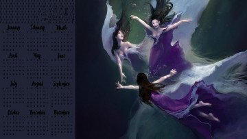 Картинка календари фэнтези трое девушка