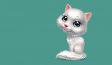 Картинка 3д+графика животные+ animals мурлыка котёнок арт настроение кошечка киска детская