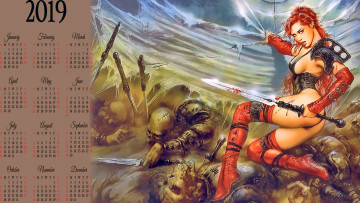 Картинка календари фэнтези девушка воительница мертвец череп труп оружие