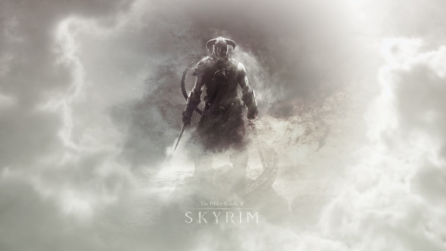Обои картинки фото видео игры, the elder scrolls v,  skyrim, оружие, мужчина, униформа, фон