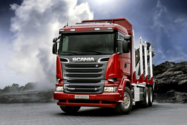 Обои картинки фото автомобили, scania, r520, 2013, лесовоз, грузовик, тягач