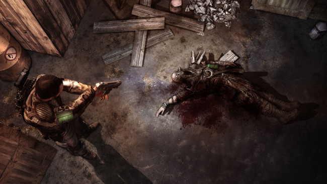 Обои картинки фото видео игры, afterfall,  insanity, человек, оружие, монстр
