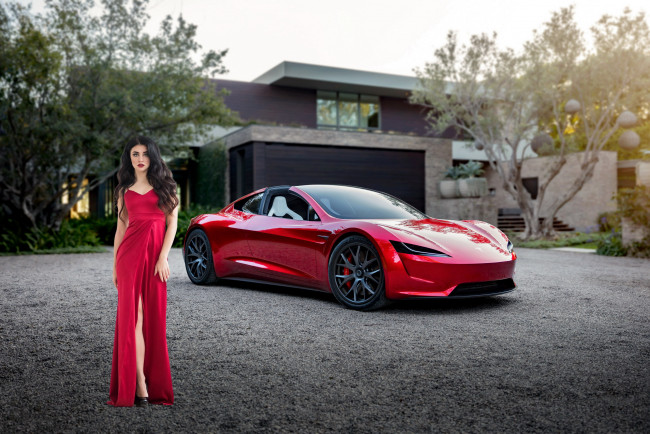 Обои картинки фото автомобили, -авто с девушками, tesla, roadster