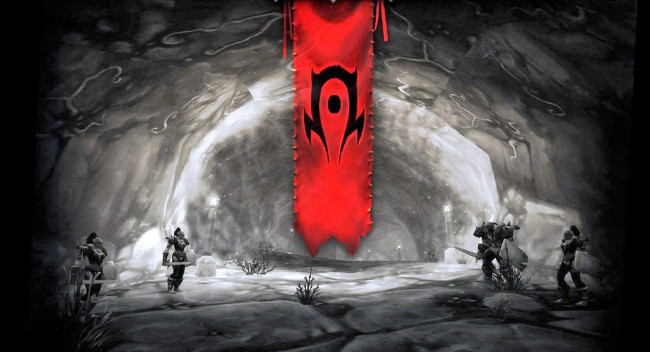 Обои картинки фото видео игры, world of warcraft, знамя, пещера, воины