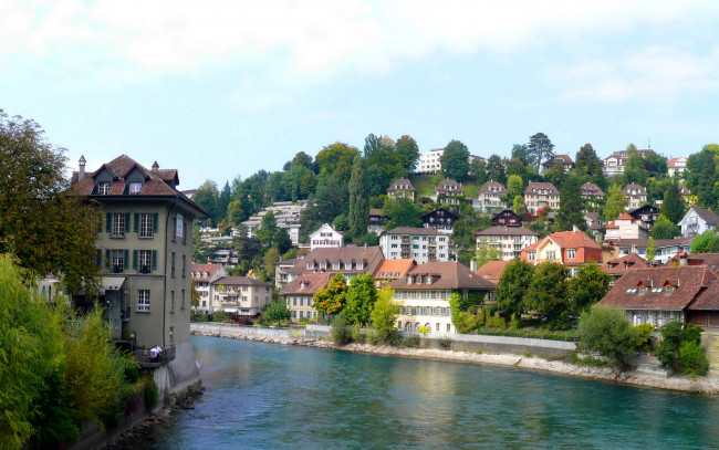 Обои картинки фото швейцария, берн, города, набережная, дома, река