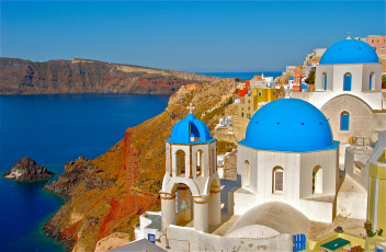 Картинка города санторини греция greece santorini oia ия эгейское море церковь побережье скалы