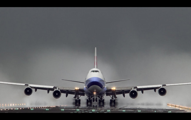 Обои картинки фото boeing, 747, авиация, пассажирские, самолёты, полоса, лайнер, взлет