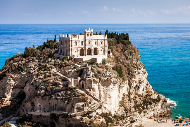 Обои картинки фото tropea, italy, города, дворцы, замки, крепости, tyrrhenian, sea, тропеа, италия, тирренское, море, скала