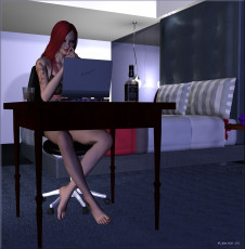 Картинка 3д+графика люди+ people взгляд девушка ноутбук стол