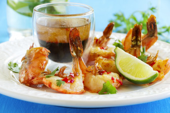 Картинка еда рыбные+блюда +с+морепродуктами креветки лайм