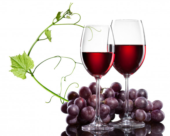 Обои картинки фото еда, напитки,  вино, виноград, бокалы