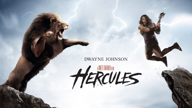 Обои картинки фото hercules , 2014, кино фильмы, лев, hercules, dwayne, johnson, прыжок, схватка