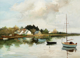 Картинка рисованное живопись картина corner point at brillac бухта пейзаж лодки марсель диф