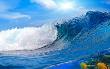 обоя природа, вода, blue, ocean, wave, волна, море, sea, sky, splash, океан