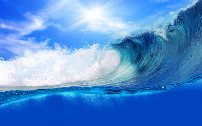 Обои картинки фото природа, вода, море, волна, sea, океан, blue, wave, ocean, splash, sky