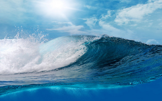 Обои картинки фото природа, вода, волна, ocean, wave, blue, sea, sky, splash, океан, море