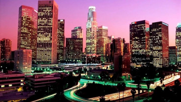 Картинка города лос-анджелес+ сша огни небоскребы фонари улицы вечер