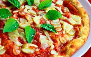 Картинка еда пицца кетчуп чеснок базилик