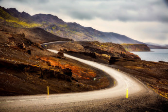 Картинка природа дороги исландия дорога скалы побережье море горы