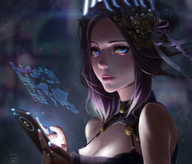 Картинка фэнтези девушки cyberpunk технологии фантастика apple взгляд девушка арт