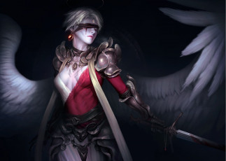 Картинка фэнтези ангелы меч повязка фон крылья оружие арт ангел