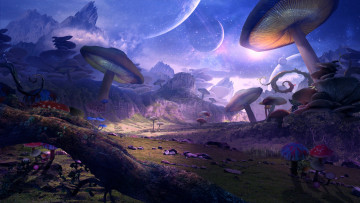 Картинка фэнтези пейзажи планеты арт грибы