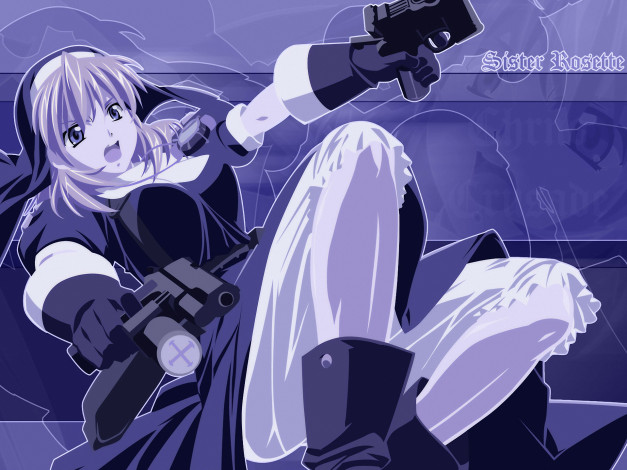 Обои картинки фото аниме, chrno crusade, christoper, rosette, оружие, девушка, пистолет