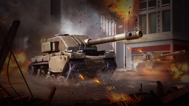 Обои картинки фото видео игры, battalion wars, танк, город, фон