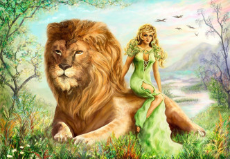 Картинка фэнтези красавицы чудовища девушка лев