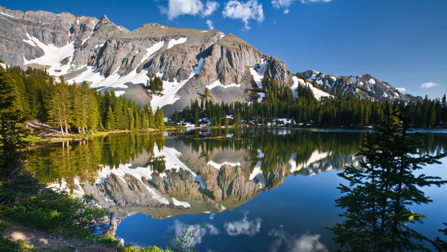 Обои картинки фото природа, реки, озера, озеро, деревья, отражение, горы