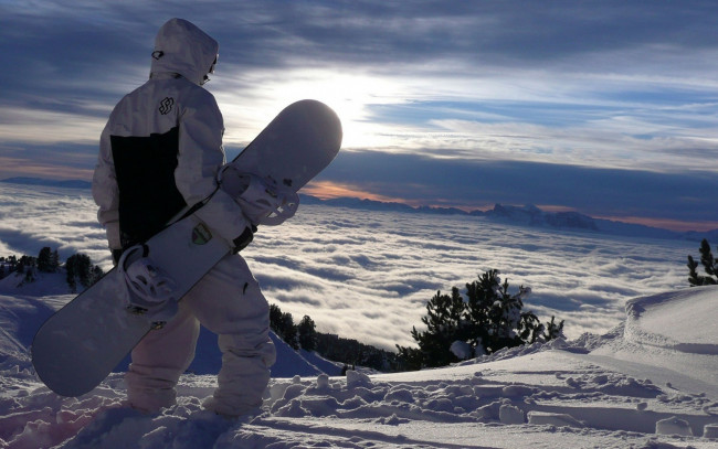 Обои картинки фото спорт, сноуборд, облака, пейзаж, снег