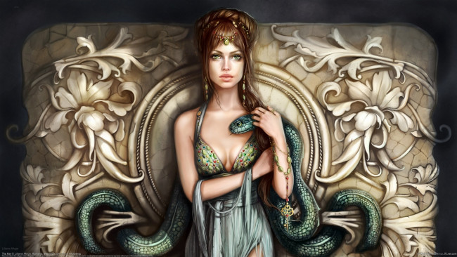 Обои картинки фото liliana, moga, фэнтези, красавицы, чудовища, девушка, змея