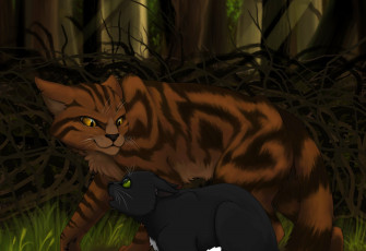 Картинка рисованные животные +коты ветки звери