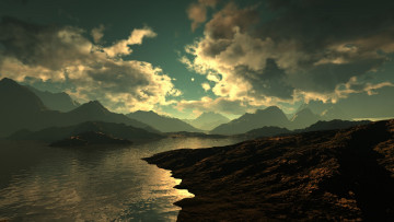 Картинка 3д+графика природа+ nature горы облака озеро