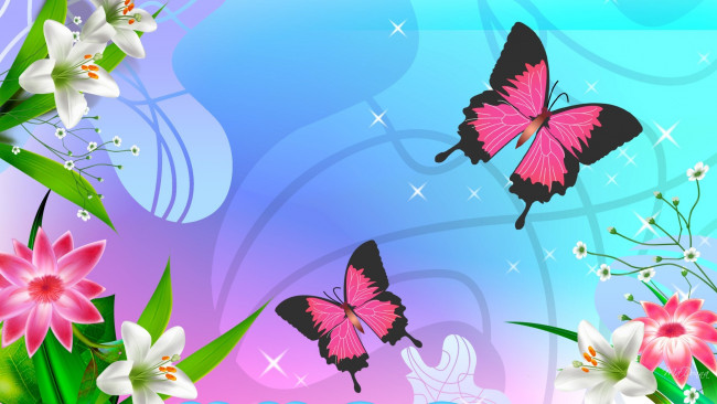 Обои картинки фото векторная графика, животные, бабочки, цветы