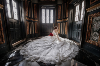 Картинка девушки -unsort+ азиатки свадебное платье невеста букет свадьба