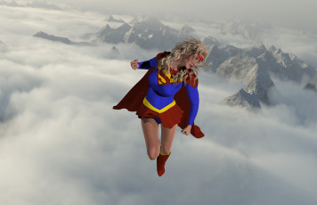 Картинка 3д+графика фантазия+ fantasy супермен фон взгляд девушка полет