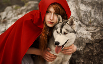 Картинка девушки -unsort+ креатив redhead red riding hood cosplay wolf косплей волк плащ красна шапочка