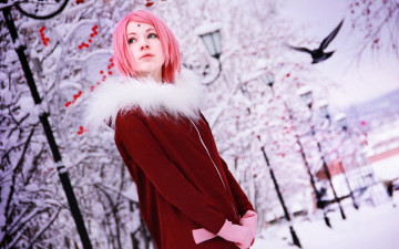 обоя девушки, -unsort , креатив, рябина, снег, зима, sakura, haruno, naruto, cosplay, seliverstova, ксения селиверстова