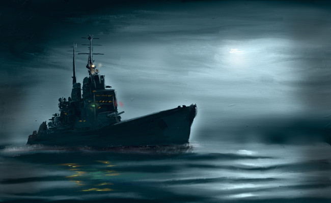 Обои картинки фото корабли, рисованные, второй, мировой, войны, периода, корабль, линейный, вэнгард, hms, vanguard, море