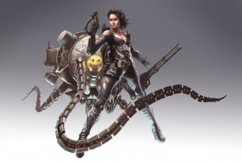 Картинка фэнтези девушки оружие взгляд униформа робот фон девушка