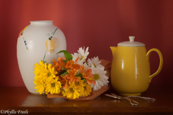 Картинка цветы хризантемы ваза