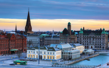 обоя malm,  sweden, города, - панорамы, транспорт, дома, здания, панорама