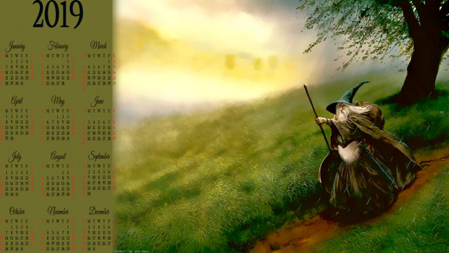 Обои картинки фото календари, фэнтези, природа, старик, тропа, дерево, calendar, 2019